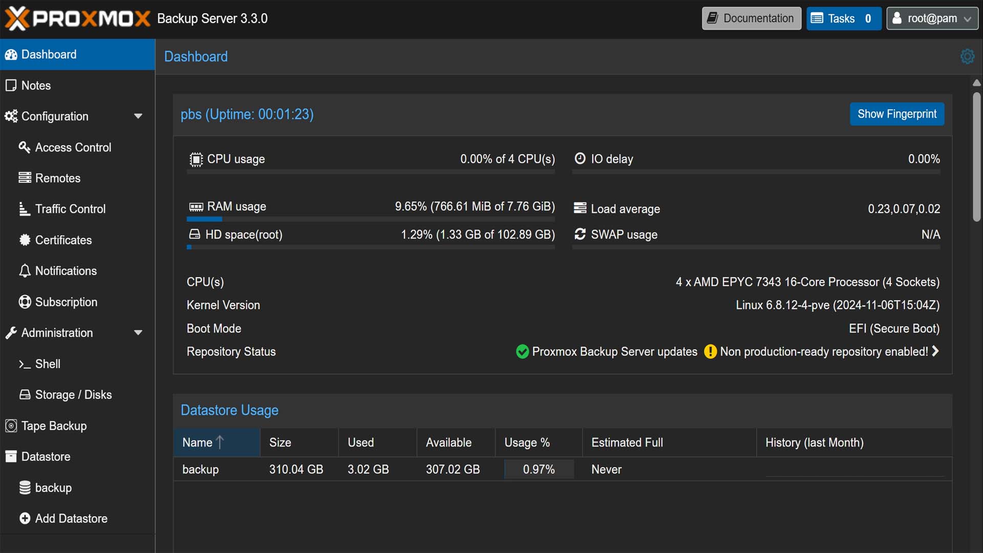 Proxmox BS Dashboard介面
